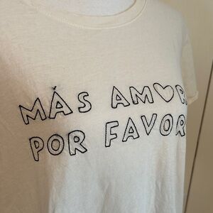 Spiritual Gangster white Tee with embroidered “Más Amor Por Favor” Text